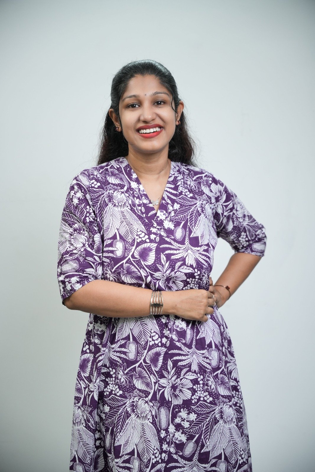 Royal Purple Floral A-Line Cotton Kurti