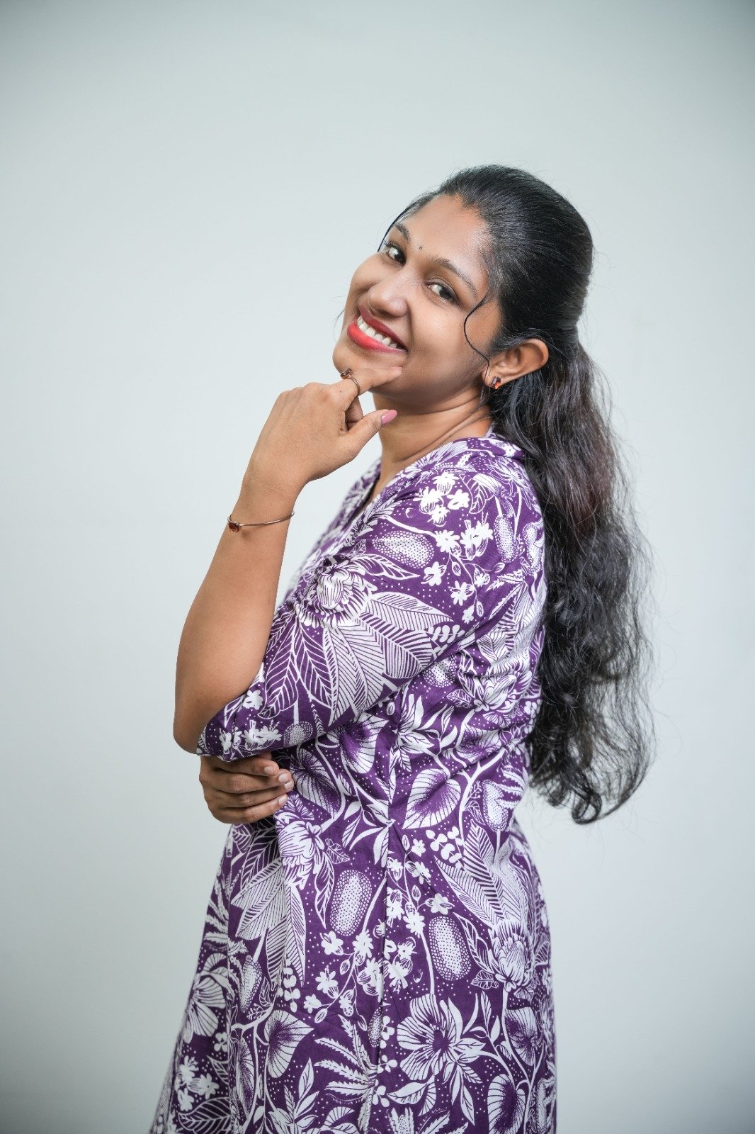 Royal Purple Floral A-Line Cotton Kurti
