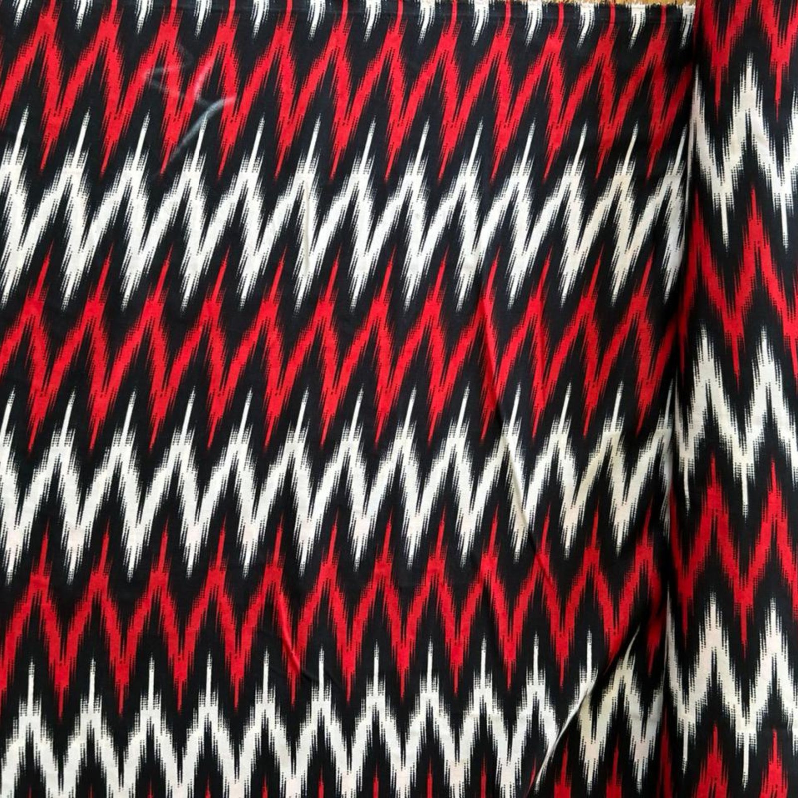 Premium Red and Black Ikat Geometric Printed Crepe Fabric