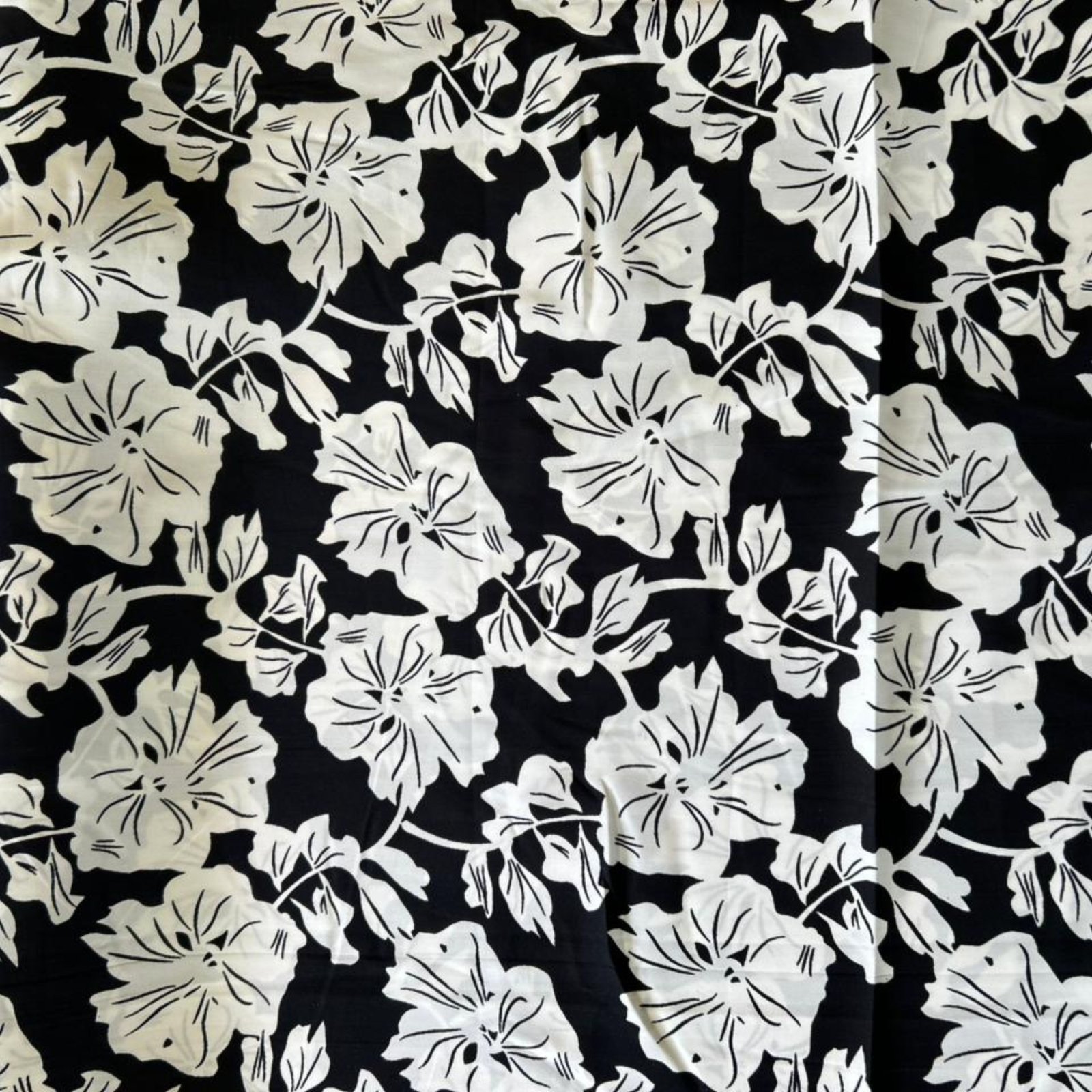 Premium Black and White Bold Floral Printed Crepe Fabric