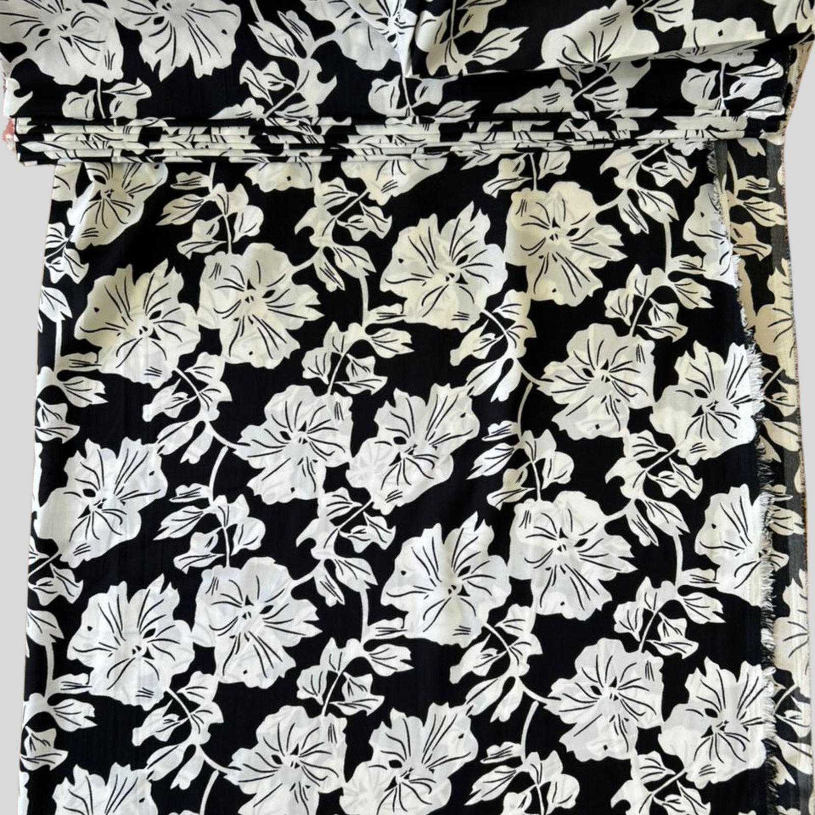 Premium Black and White Bold Floral Printed Crepe Fabric