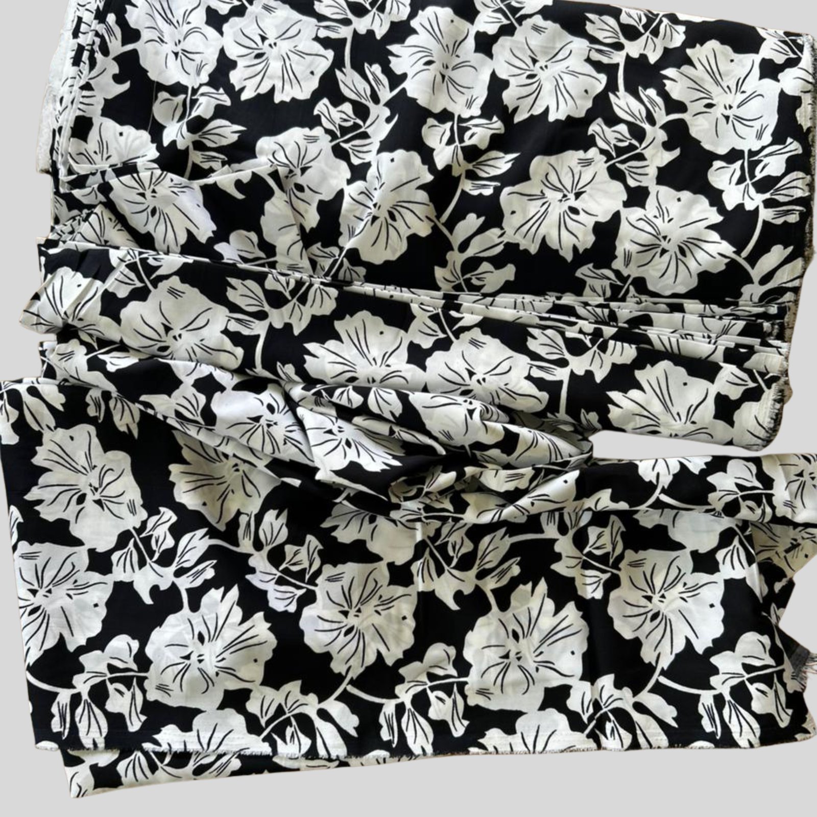 Premium Black and White Bold Floral Printed Crepe Fabric