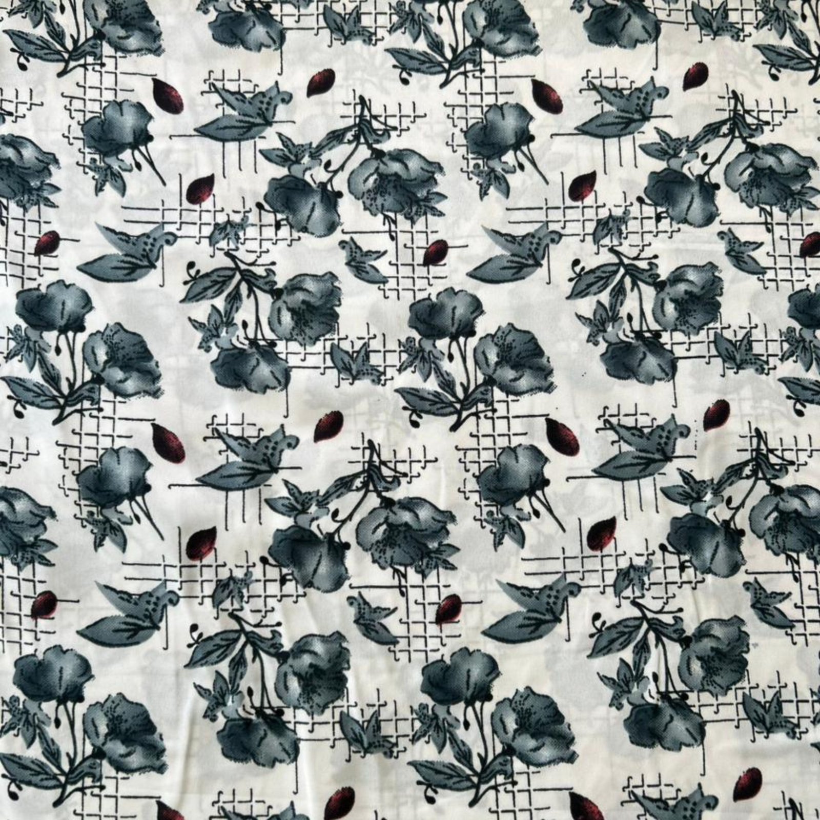 Premium Off-White and Grey Floral Abstract Printed Crepe Fabric