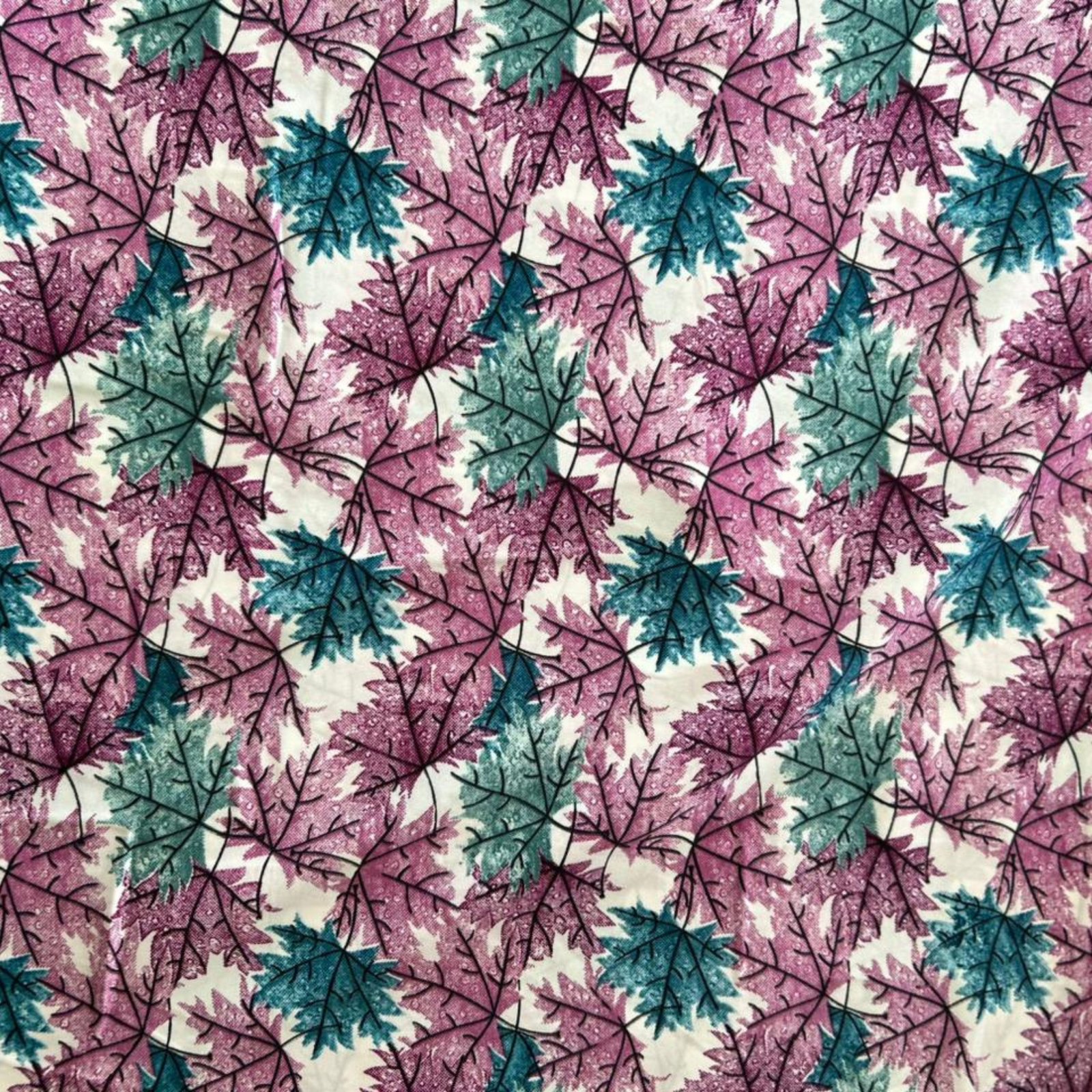 Premium Off-White Chinar Leaf Printed Crepe Fabric
