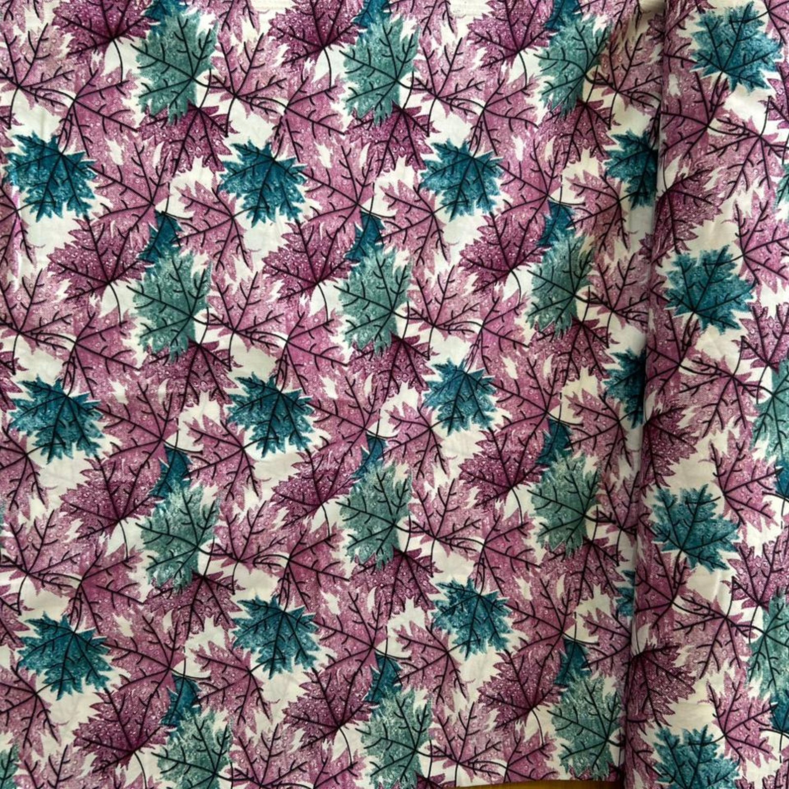 Premium Off-White Chinar Leaf Printed Crepe Fabric