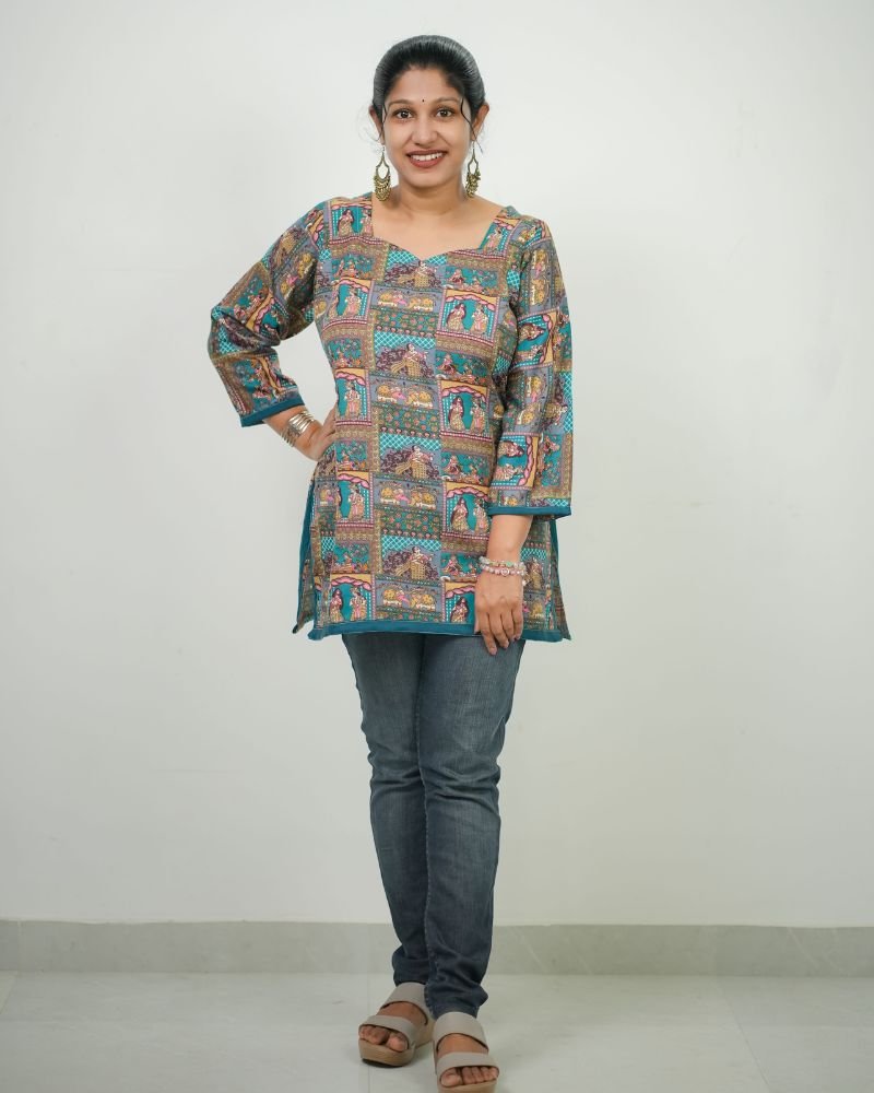 Women Ethnic Printed Poly Cotton Short Kurti