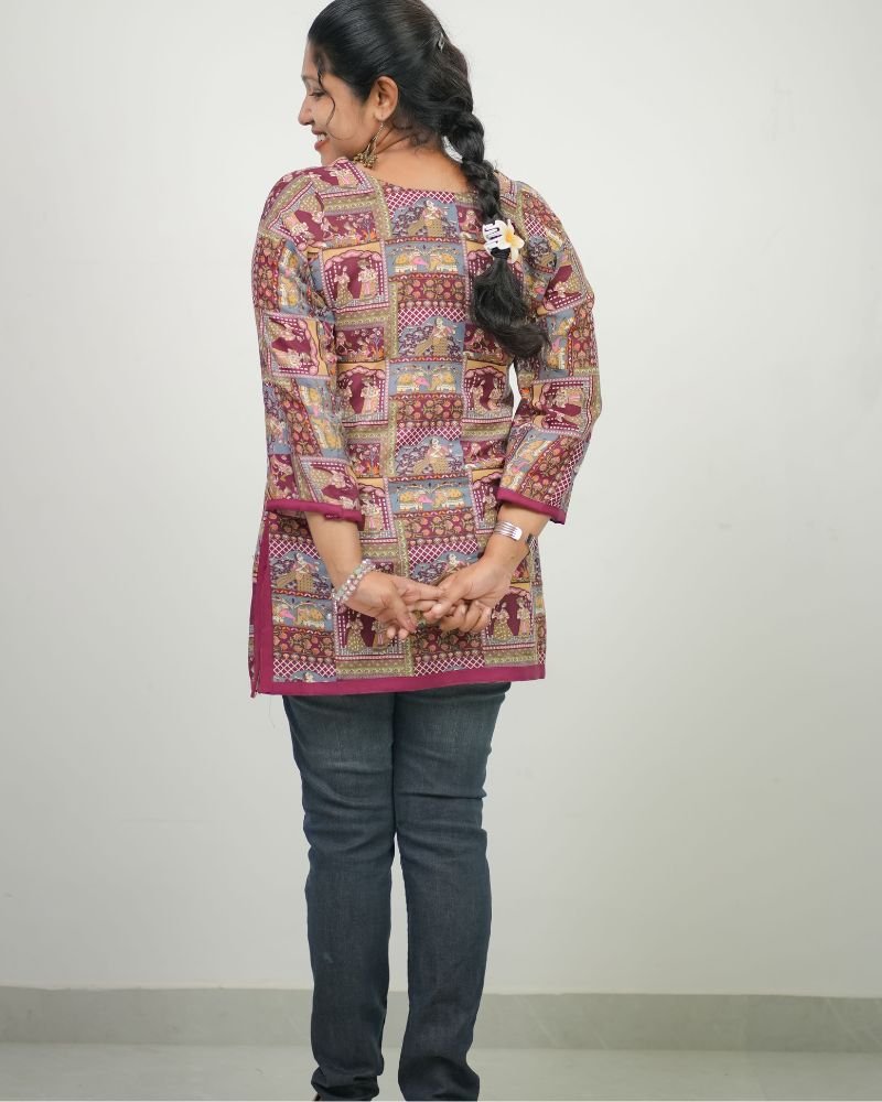 Women Ethnic Traditional Printed PC Cotton Short Kurti