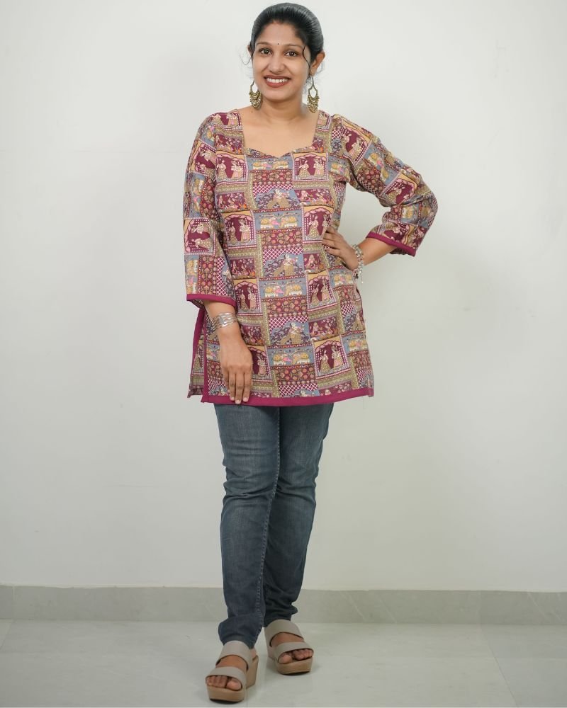 Women Ethnic Traditional Printed PC Cotton Short Kurti