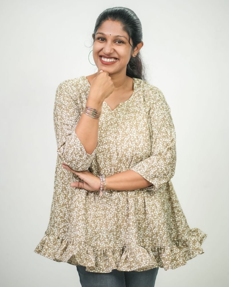 Women Floral Printed Crepe Umbrella Model Short Kurti (Olive Green)