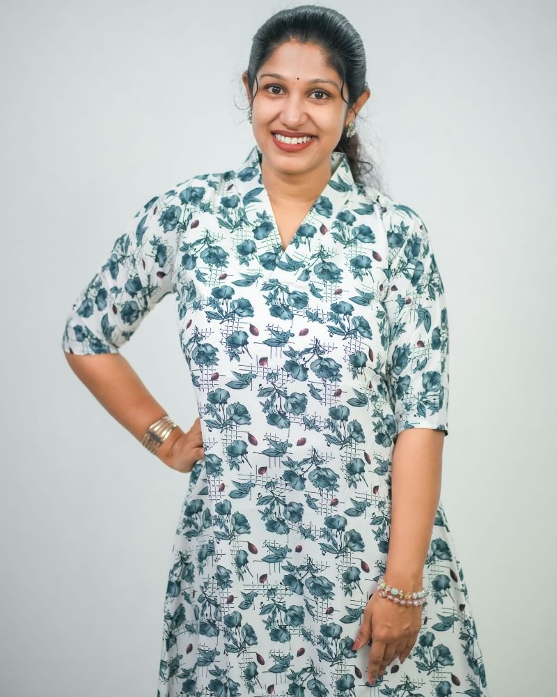 Women Printed Crepe A-Line Kurti - Off-White &amp; Teal Floral Print (Only Top)