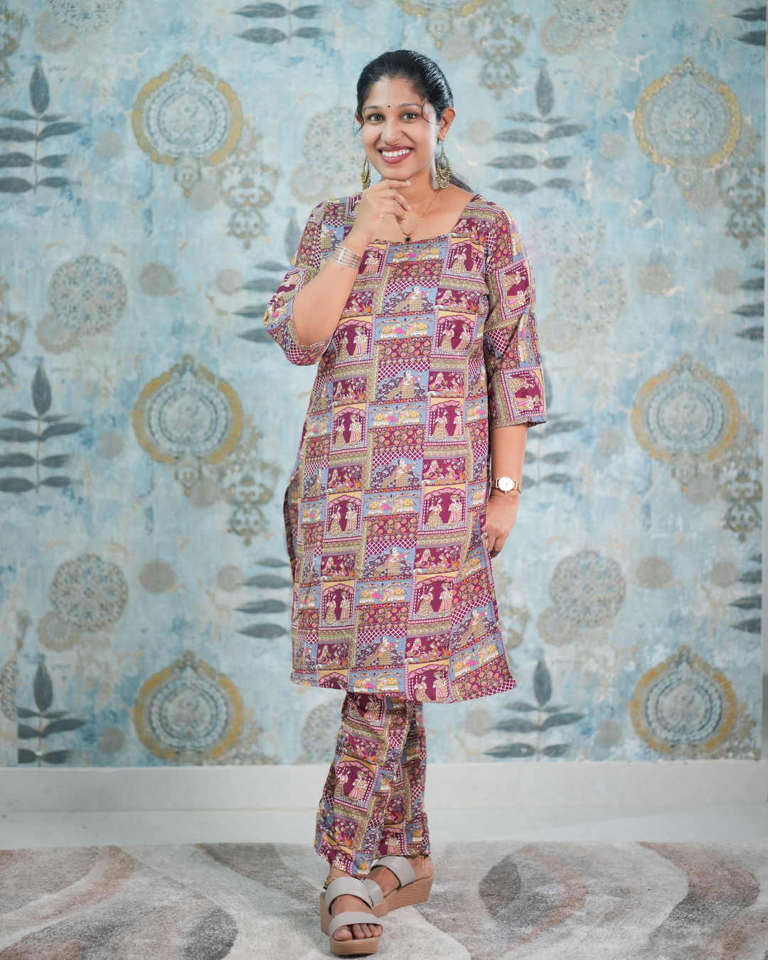 Ethnic Traditional Print Cotton Blend Co-Ord Set