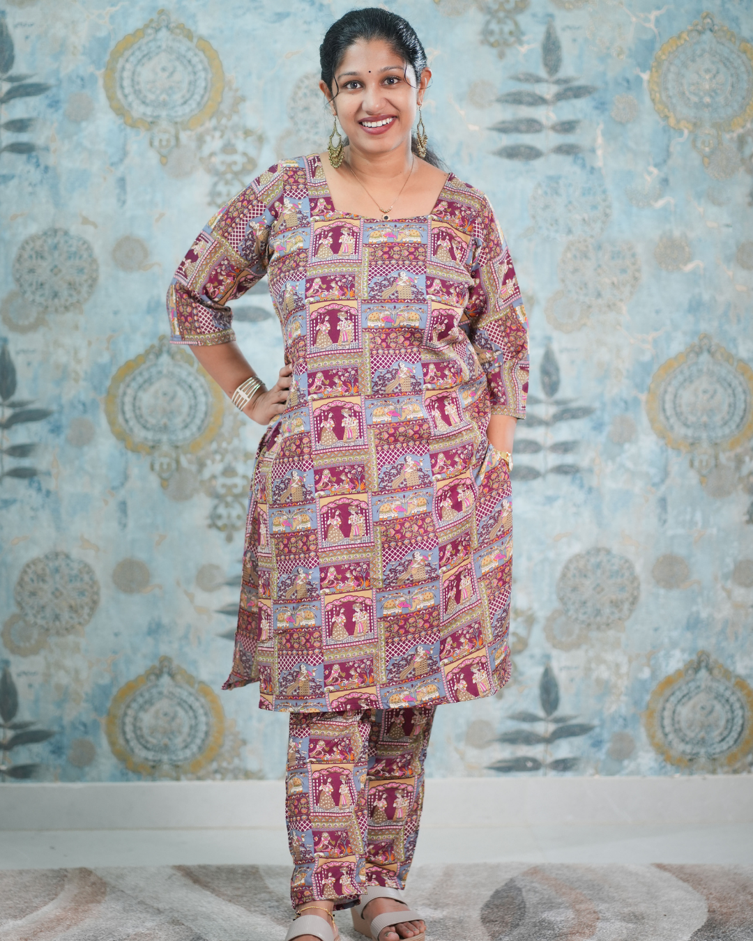 Ethnic Traditional Print Cotton Blend Co-Ord Set