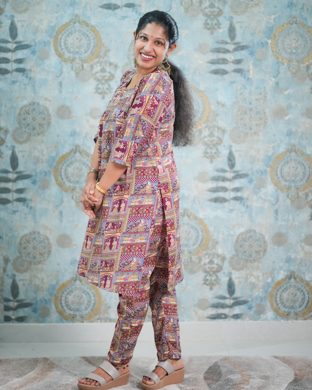 Ethnic Traditional Print Cotton Blend Co-Ord Set