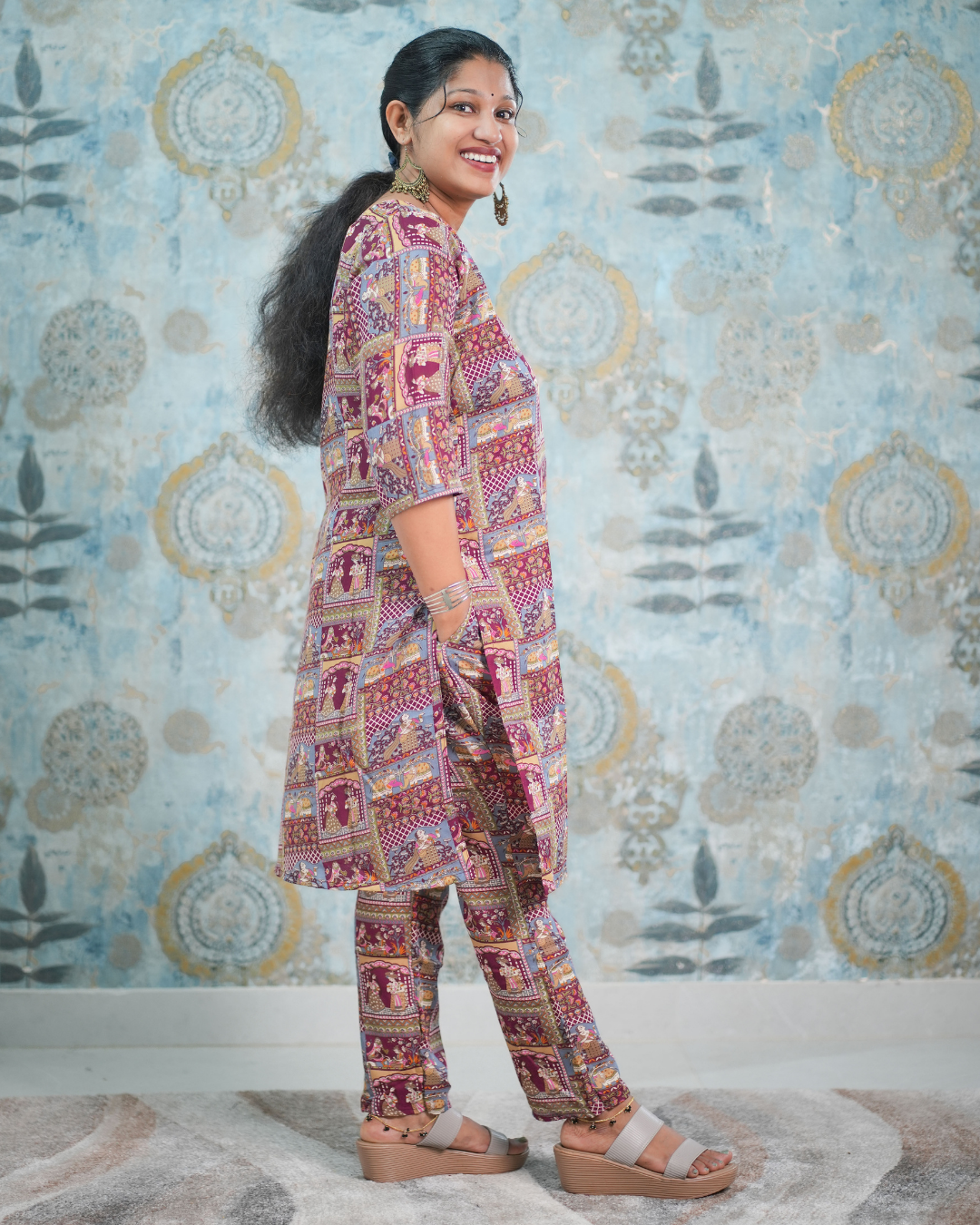 Ethnic Traditional Print Cotton Blend Co-Ord Set