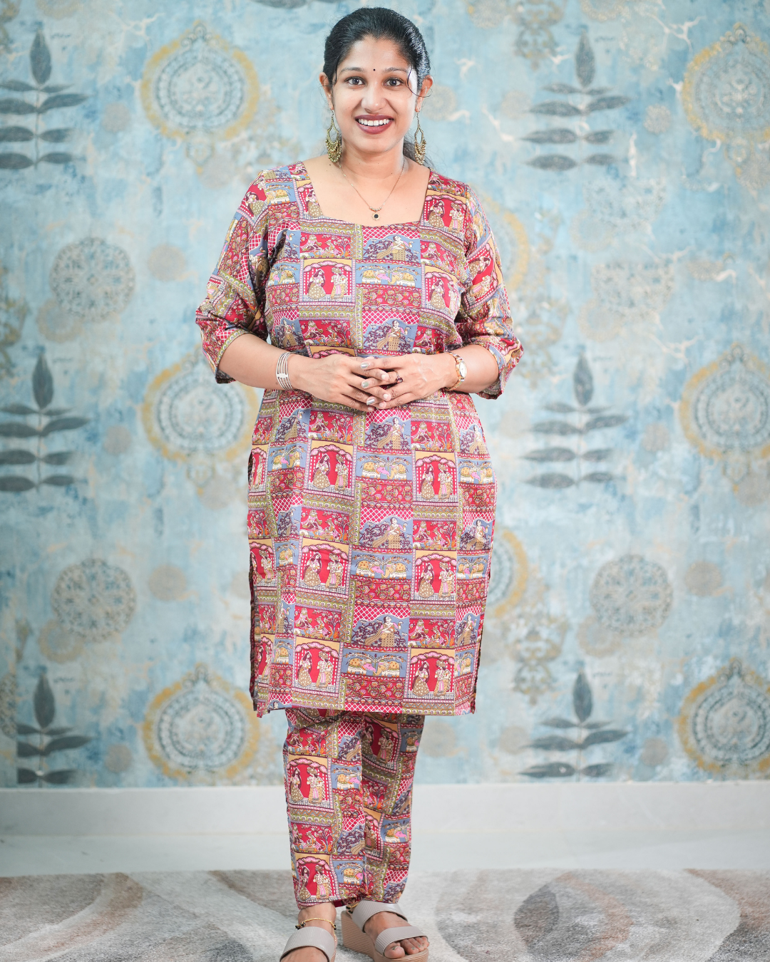 Traditional Figurative Print Cotton Blend Co-Ord Set