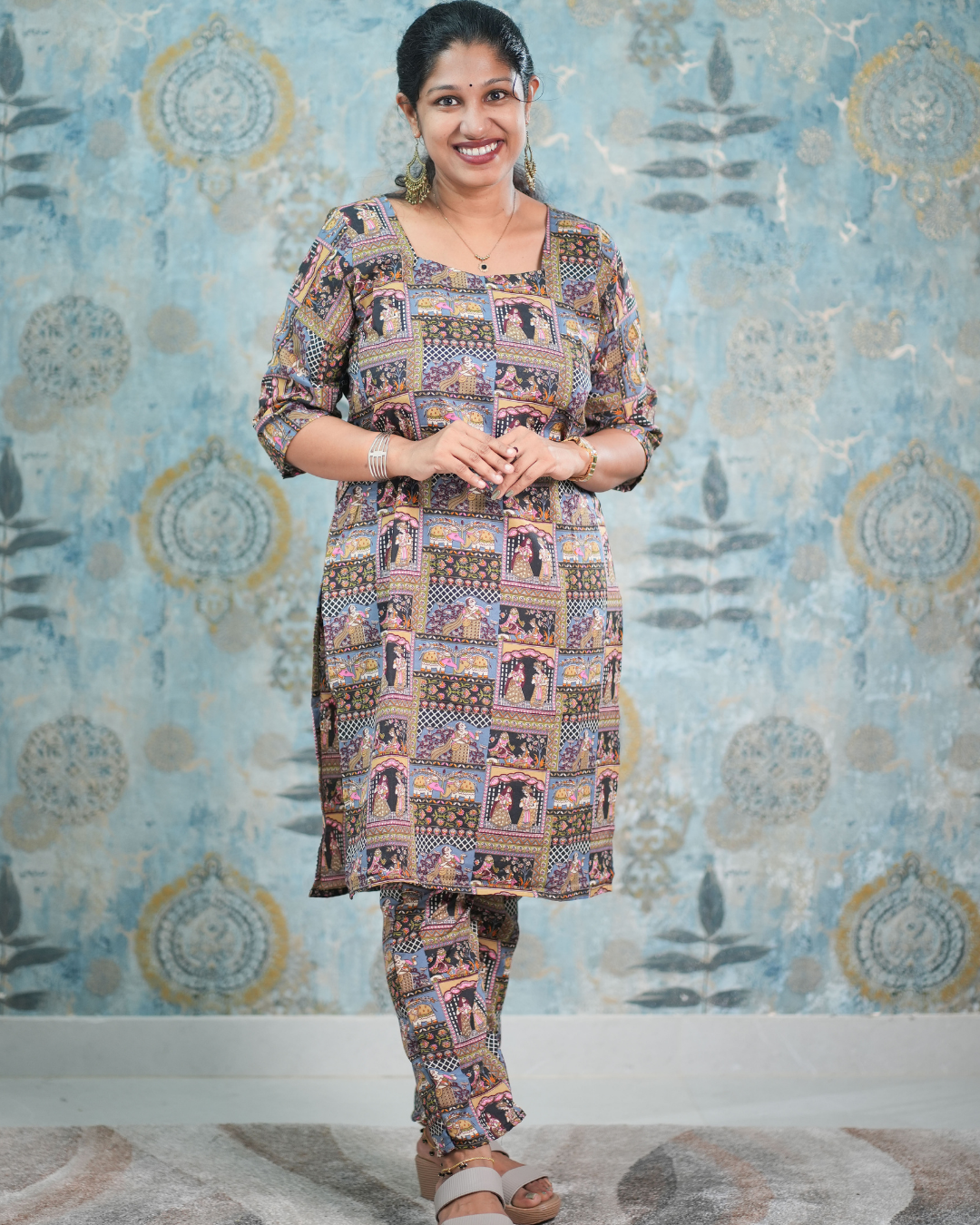 Ethnic Motif Block Print Cotton Blend Co-Ord Set
