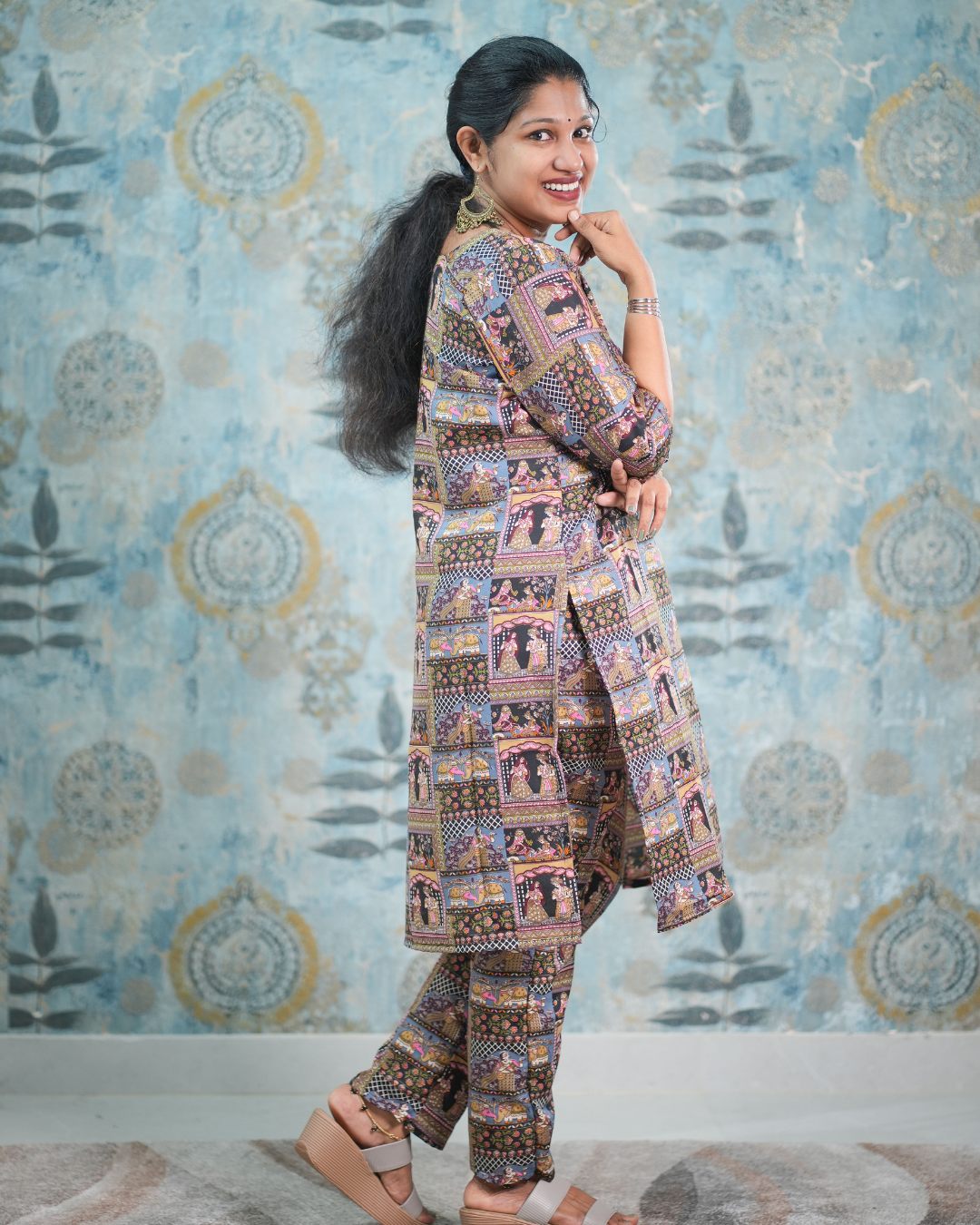 Ethnic Motif Block Print Cotton Blend Co-Ord Set