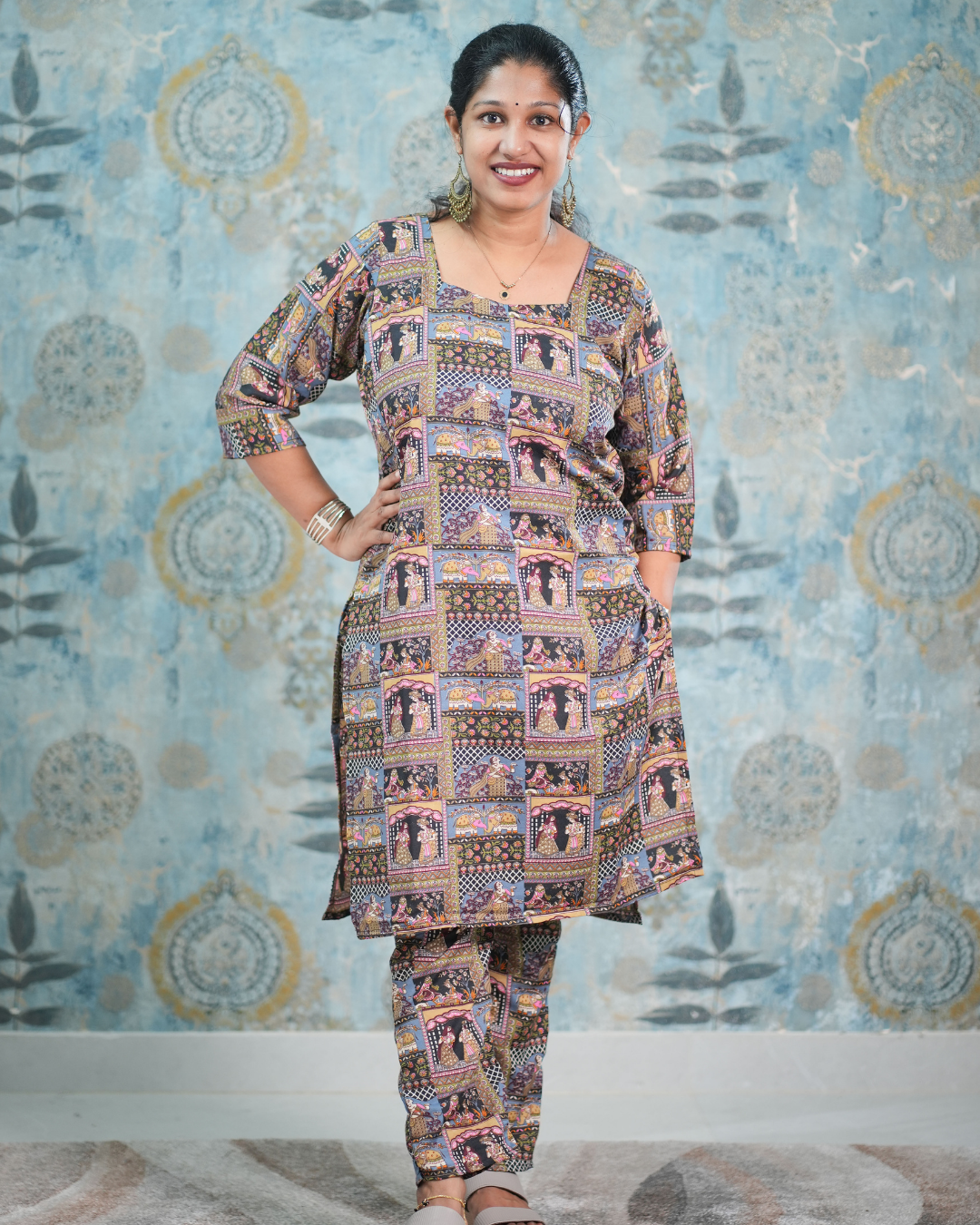 Ethnic Motif Block Print Cotton Blend Co-Ord Set