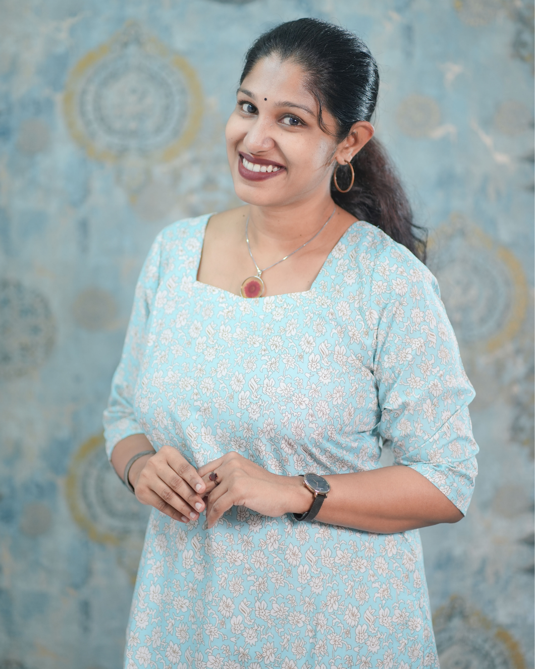 Sky Blue Floral Print Butter Crepe Co-Ord Set