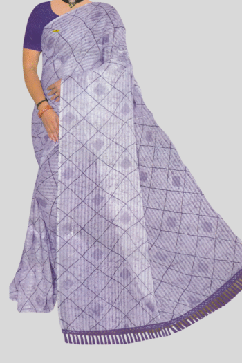Light Purple Saree with Geometric Check Design
