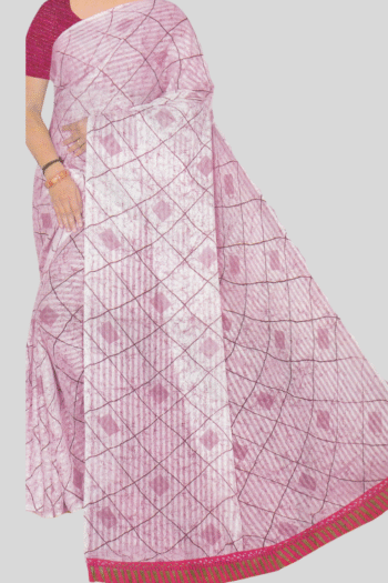 Light Pink Saree with Geometric Check Pattern
