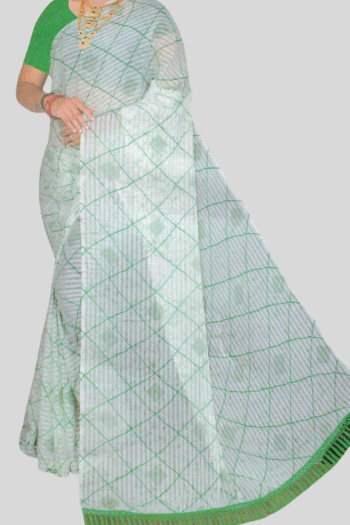 Light Green Saree with Geometric Check Design