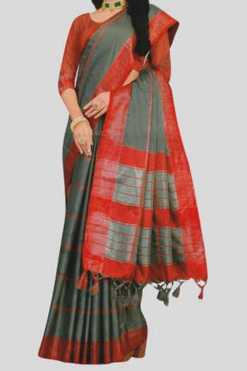 Elegant Grey & Red Saree with Contrast Pallu