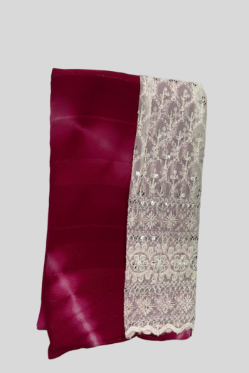 Maroon Saree with Embroidered Lace Blouse Piece