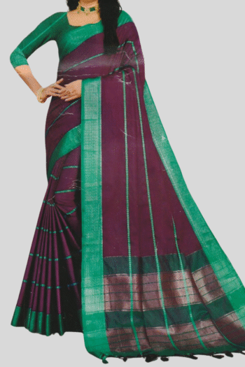 Purple & Green Contrast Saree with Elegant Border