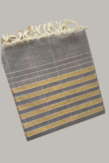 Grey & Gold Striped Kerala Cotton Silk Saree