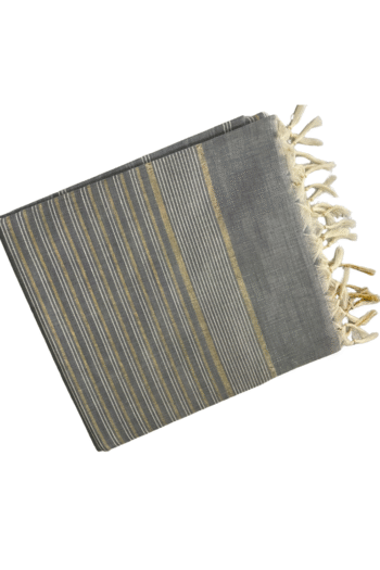 Grey & Golden Striped Cotton Silk Saree