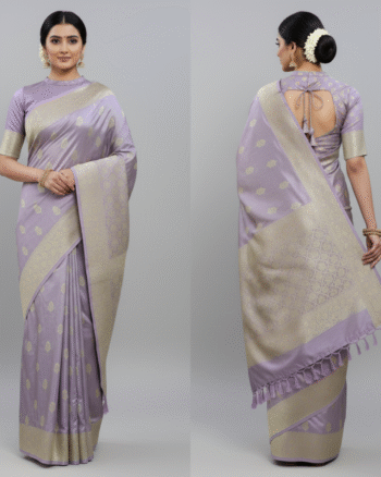 Lavender Glow Semi Silk Saree with Zari Border