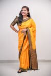 Yellow and Green Silk Saree with Floral Gold Zari Border