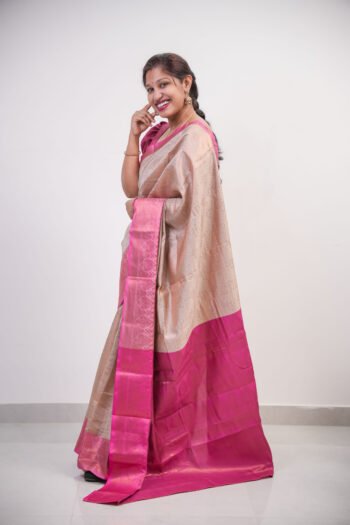 Beige & Pink Semi Silk Saree with Zari Weaving