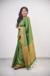 Olive Green Semi Silk Saree with Golden Border